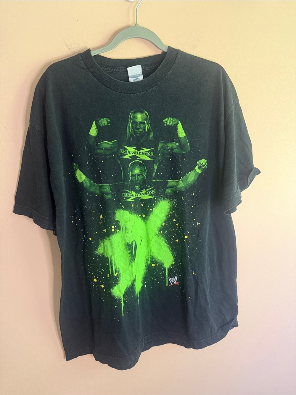 WWE Men's Black Short Sleeve Tee with Neon Green DX Graphic